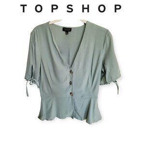 Topshop Sage Tie-Sleeve Viscose Blouse NWT Size 2
